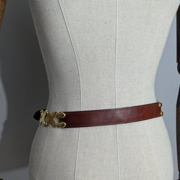 Kudos genuine leather belt chestnut brown + gold tone XXX accents made in Spain - Picture 9 of 11